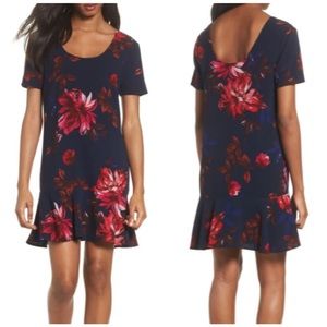 ✨5 FOR $25✨ Charles Henry Navy Blue Floral Shift mini ruffle Dress
